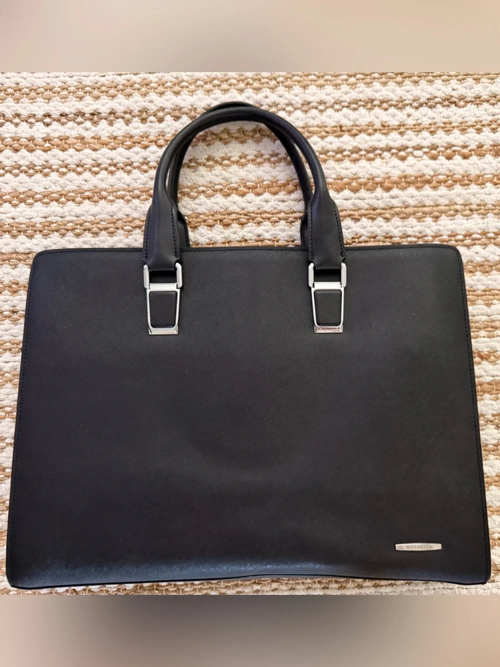 Black Structured Leather Briefcase Bag